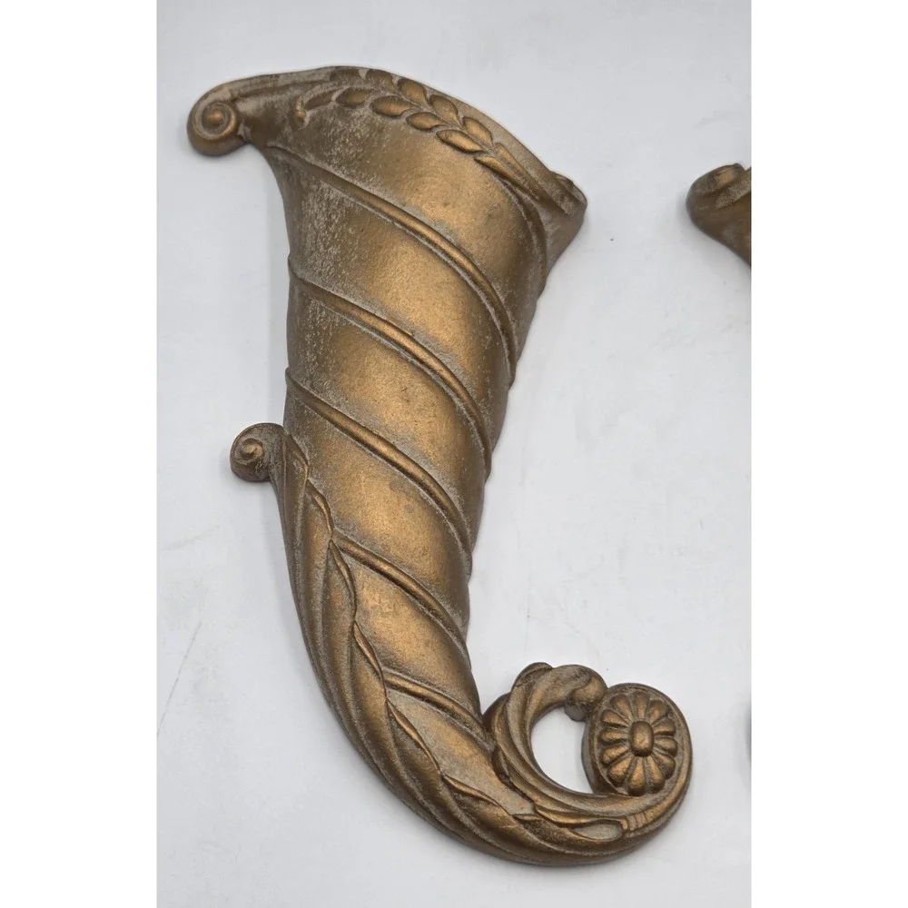 2 Syroco Home Interior Scroll Wall Pocket Planter MCM Decor 70's Gold